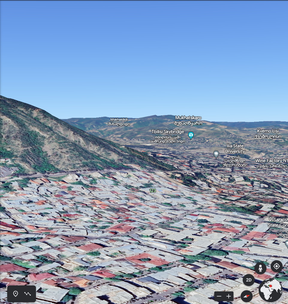 Google Earth showing the Mtatsminda hill in Tbilisi